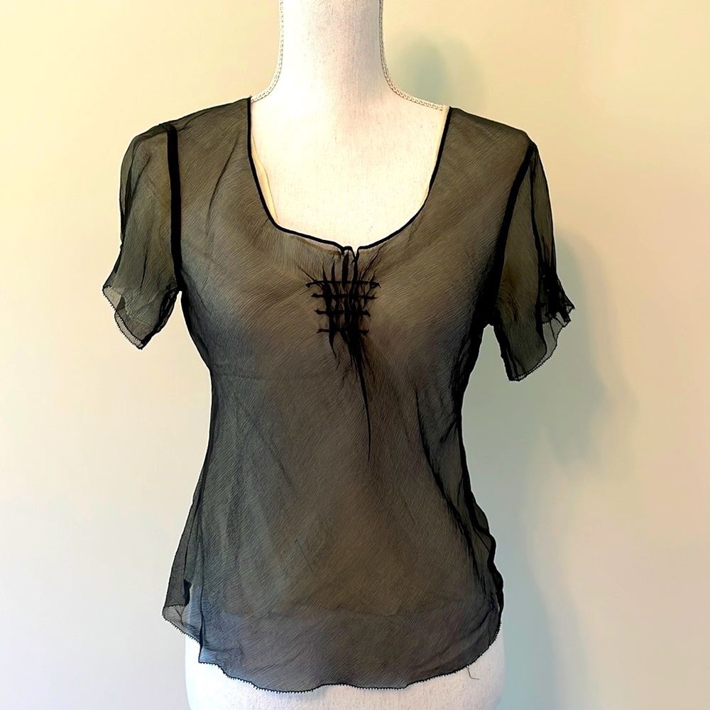Max Studio Black Top with Black Beading- XS